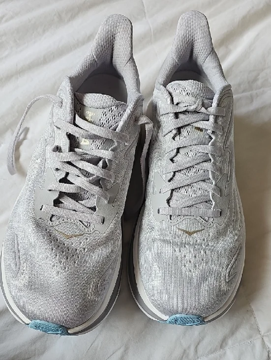 Hoka Light Gray and Gold Men's Athletic Running Shoes - Picture 3 of 7